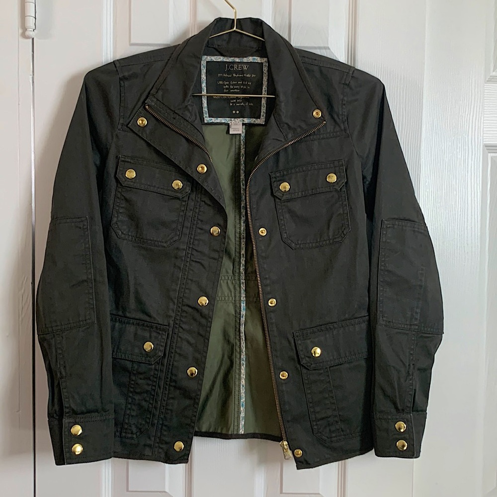 J. Crew army green field jacket with gold button detailing, size XXS